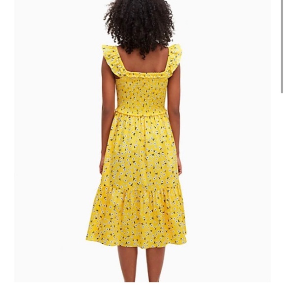 Kate Spade Fleurette Toss Voile Smocked Dress Yellow Floral Summer XS - Picture 3 of 13